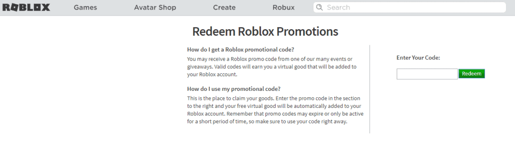 redeem Roblox promo codes