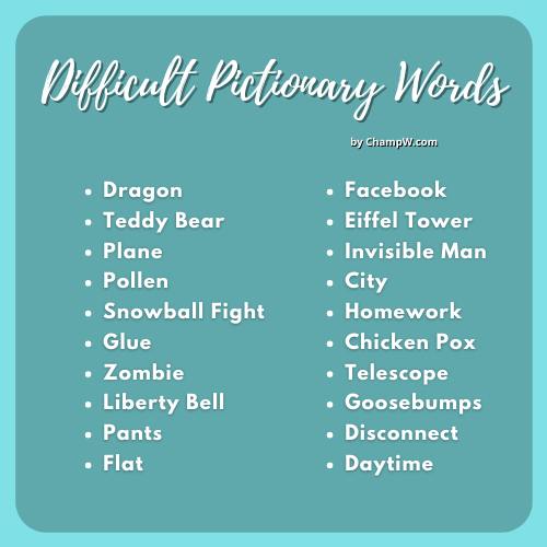 Difficult Pictionary words