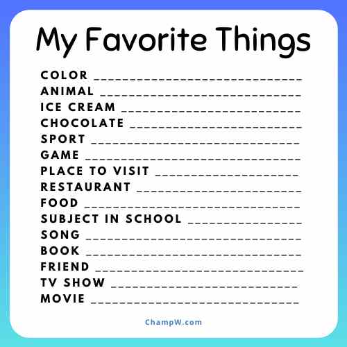 250 My Favorite Things List Questions Food Travel Music