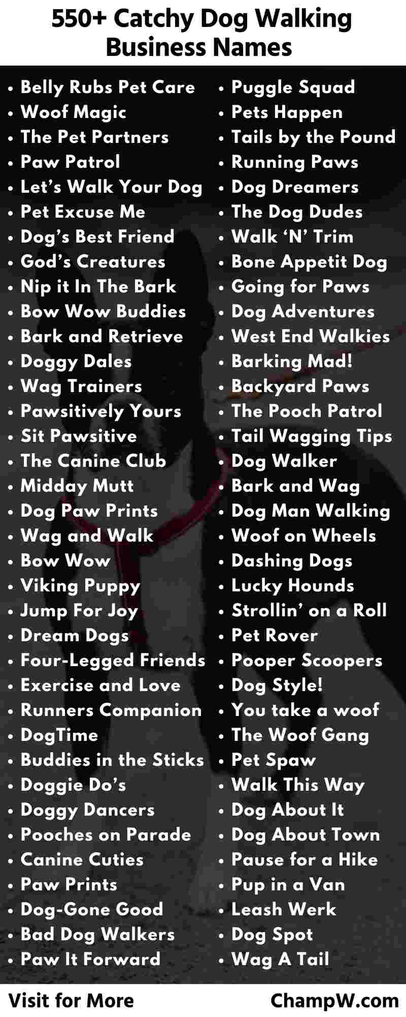 Dog Walking Business Names infographic