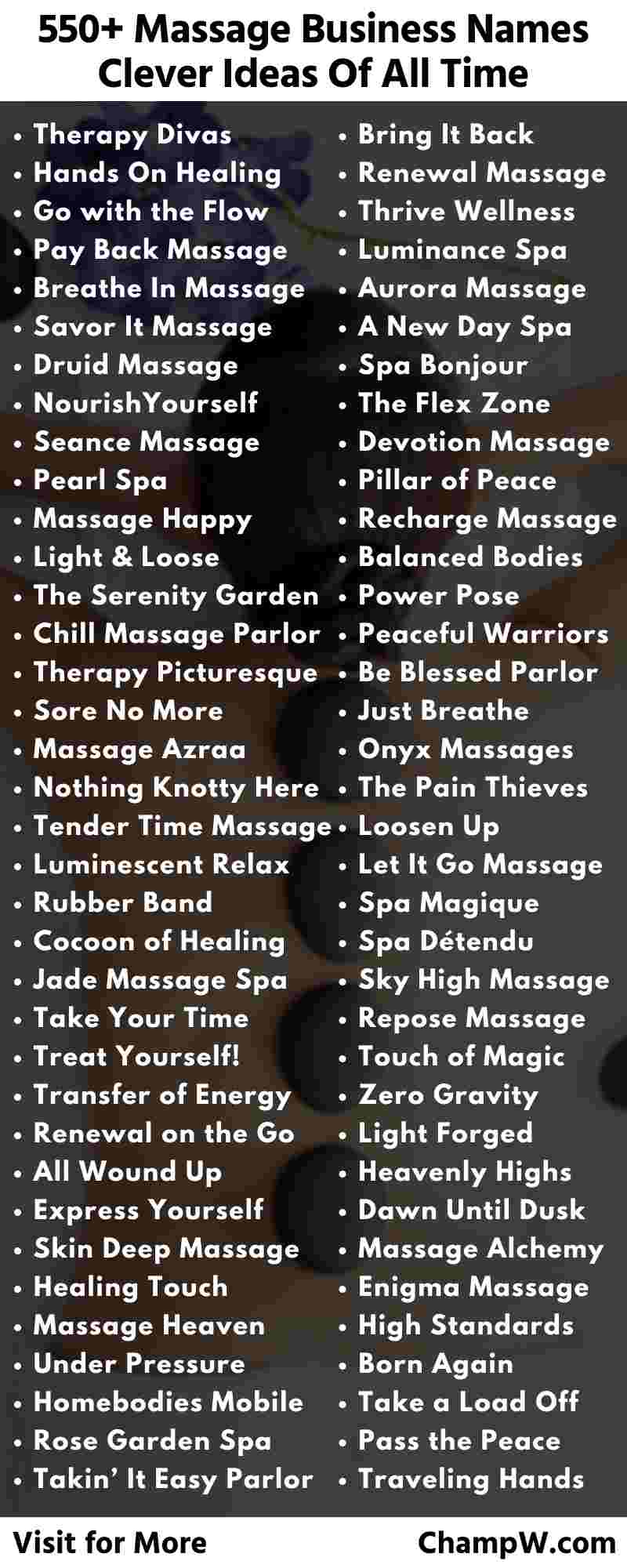 massage business names infographic