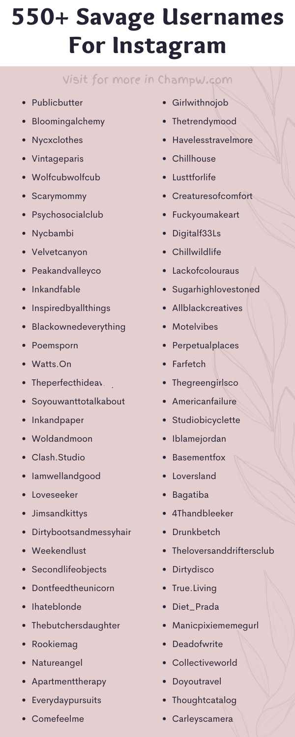 Savage Usernames For Instagram list