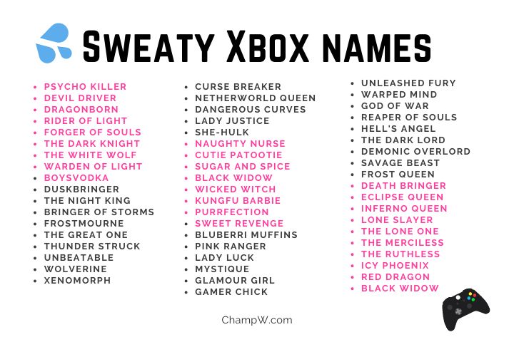 Sweaty Xbox Name list