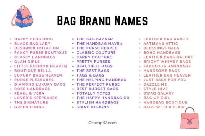 450+ Bag Brand Names That Are Cool And Creative