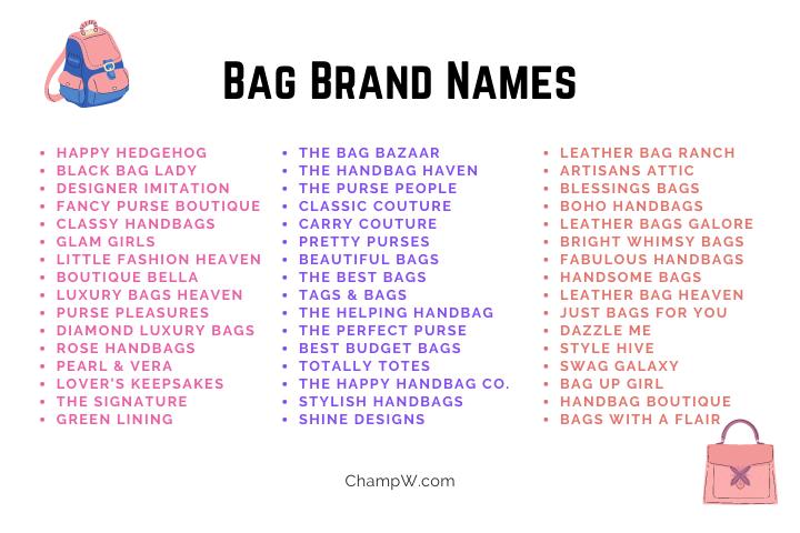 bag brand name ideas