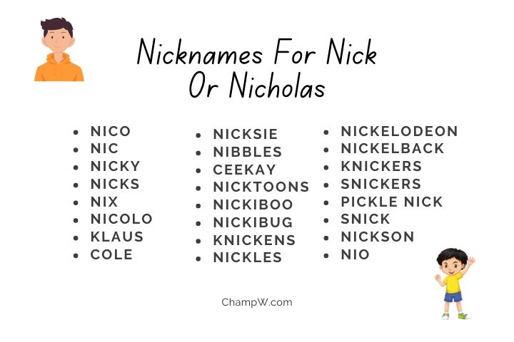 list of Nicknames for nick