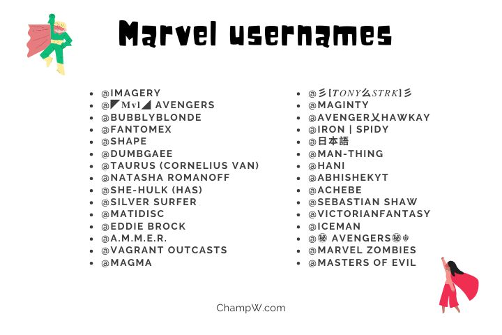 marvel usernames ideas