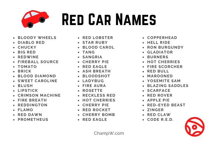 250+ Red Car Names Alluring Ideas For Your Red Sexy Beast