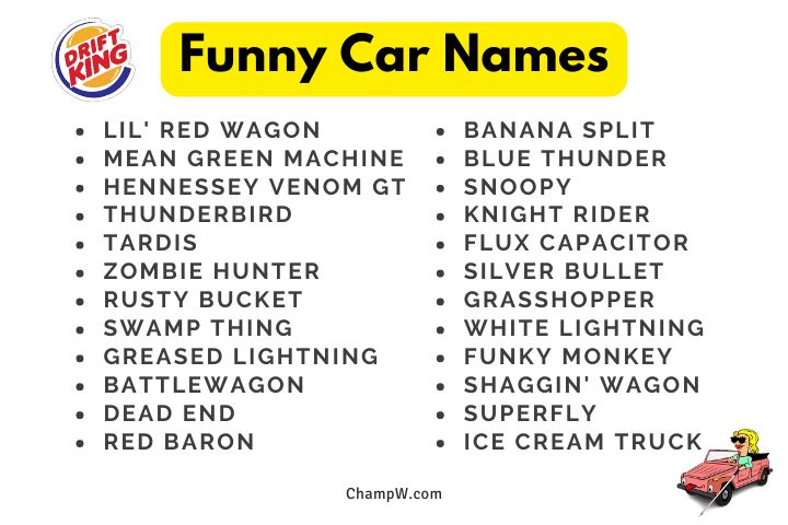 100+ Funny Car Names Ultimate Collection For Your Companion